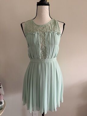 BCBGeneration Mint Lace Pleated Mini Dress